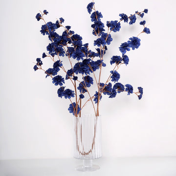 2 Branches 42" Tall Navy Blue Artificial Silk Carnation Flower Stems