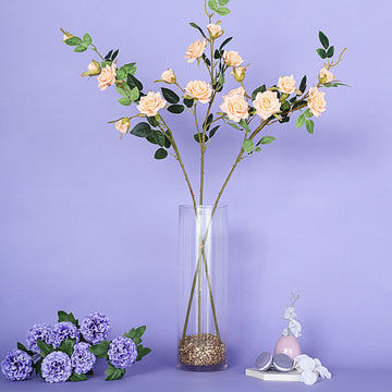 2 Stems 38" Tall Peach Artificial Silk Rose Flower Bouquet Bushes