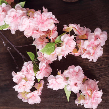 4 Bushes 40" Tall Pink Artificial Silk Cherry Blossom Flowers, Branches