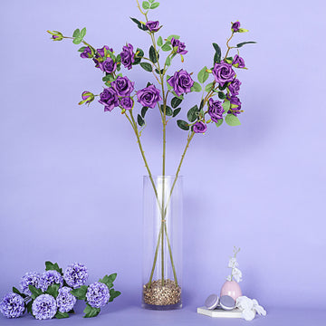 2 Stems 38" Tall Purple Artificial Silk Rose Flower Bouquet Bushes