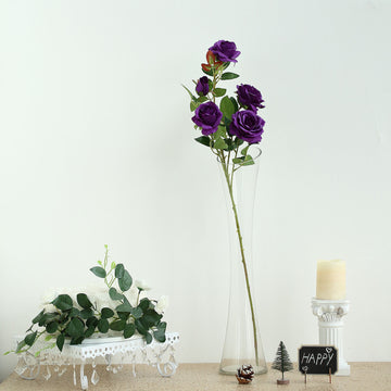 2 Bouquets 33" Tall Purple Artificial Silk Rose Flower Bush Stems