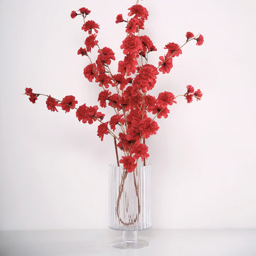 2 Branches 42" Tall Red Artificial Silk Carnation Flower Stems