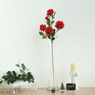 2 Bouquets 33" Tall Red Artificial Silk Rose Flower Bush Stems