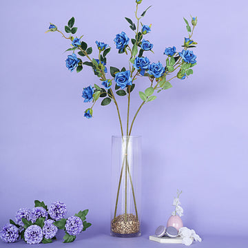 2 Stems 38" Tall Royal Blue Artificial Silk Rose Flower Bouquet Bush