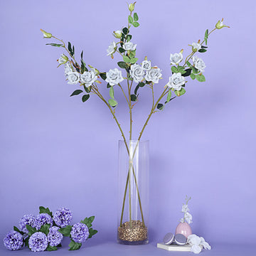 2 Stems 38" Tall Silver Artificial Silk Rose Flower Bouquet Bushes