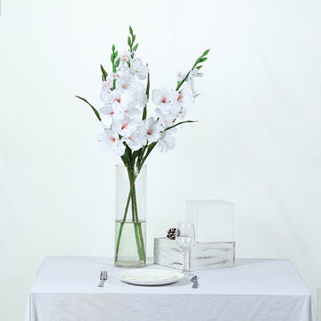 3 Stems 36" Tall White Artificial Silk Gladiolus Flower Spray Bush