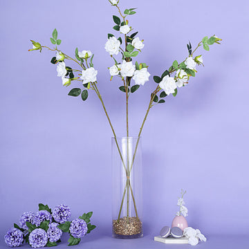 2 Stems 38" Tall White Artificial Silk Rose Flower Bouquet Bushes