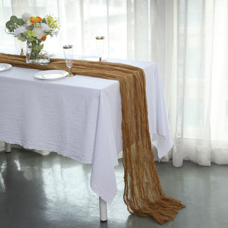 Add a Touch of Bohemian Elegance with the 10ft Taupe Gauze Cheesecloth Boho Table Runner