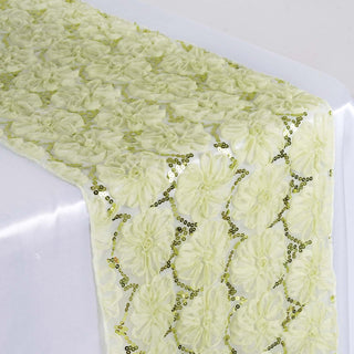 Tea Green Sequin Studded Floral Tulle Table Runner