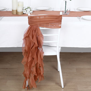 Terracotta (Rust) Chiffon Curly Chair Sash - The Epitome of Style and Elegance