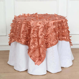 Terracotta 54" Terracotta (Rust) 3D Leaf Petal Taffeta Fabric Square Table Overlay Terracotta 54" Terracotta (Rust) 3D Leaf Petal Taffeta Fabric Square Table Overlay