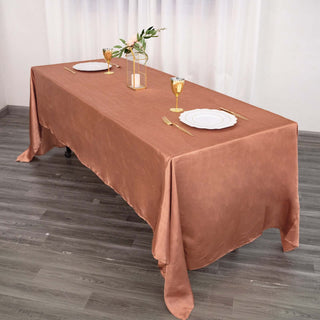 Elevate Your Event Decor with the Terracotta (Rust) Satin Rectangular Tablecloth Elevate Your Event Decor with the Terracotta (Rust) Satin Rectangular Tablecloth