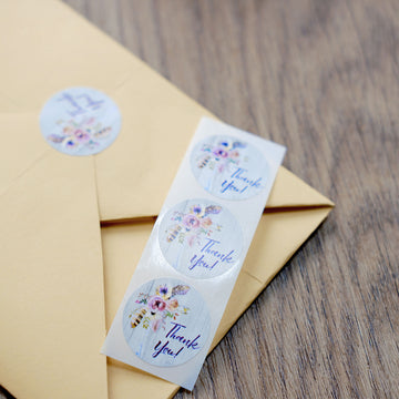 500Pcs 1" Thank You Rustic Floral Boho Chic Stickers Roll, Labels For DIY Envelope Seal - Round