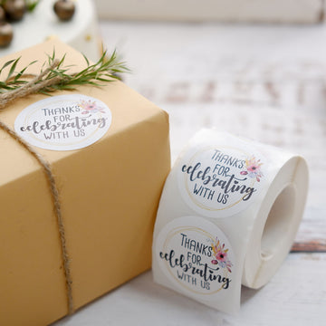 500Pcs 2" Thanks for celebrating with Us Stickers Roll, Labels for Envelops Seal and Wedding Favors - Round