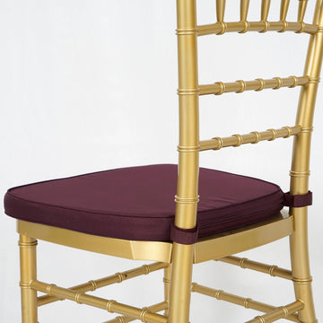 1.5" Thick Burgundy Chiavari Chair Pad, Memory Foam Seat Cushion With Ties and Removable Cover