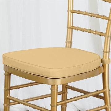 1.5" Thick Champagne Chiavari Chair Pad, Memory Foam Seat Cushion With Ties and Removable Cover