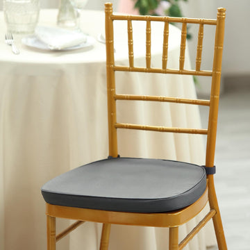 2" Thick Charcoal Gray Chiavari Chair Pad, Memory Foam Seat Cushion With Ties and Removable Cover
