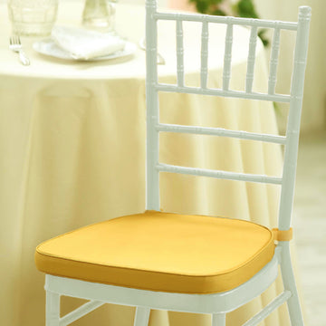 1.5" Thick Gold Chiavari Chair Pad, Memory Foam Seat Cushion With Ties and Removable Cover