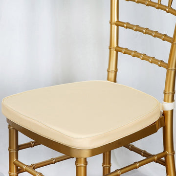 2" Thick Ivory Chiavari Chair Pad, Memory Foam Seat Cushion With Ties and Removable Cover