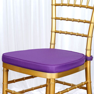 1.5" Thick Purple Chiavari Chair Pad, Memory Foam Seat Cushion With Ties and Removable Cover