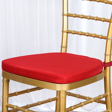 1.5" Thick Red Chiavari Chair Pad, Memory Foam Seat Cushion With Ties and Removable Cover