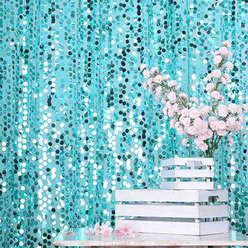 8ftx8ft Turquoise Big Payette Sequin Event Curtain Drapes, Backdrop Event Panel