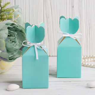 Turquoise Floral Top Satin Ribbon Party Favor Candy Gift Box