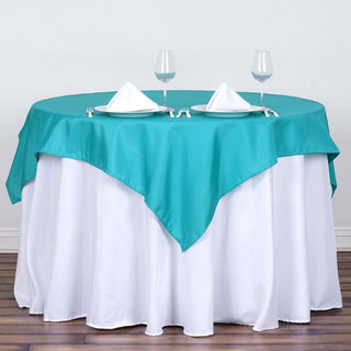 Turquoise Square Polyester Table Overlay for Elegant Event Decor Turquoise Square Polyester Table Overlay for Elegant Event Decor