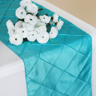 Turquoise Taffeta Pintuck Table Runner - Add Elegance to Your Event Decor