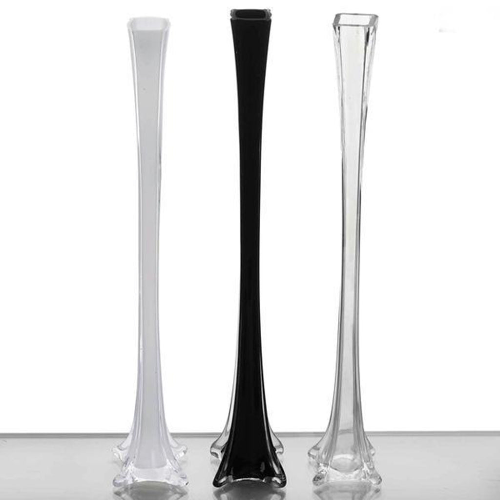 Set of 12 pieces 24 Inches Tall Glass Eiffel Tower Vases for Centerpieces,  Flowers, Decorations, and Gifts (12 pieces - Black) 