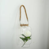 2 Pack | 16.5" Clear Glass Vase Jar with Twine Rope Handle | DIY Hanging Glass Terrariums