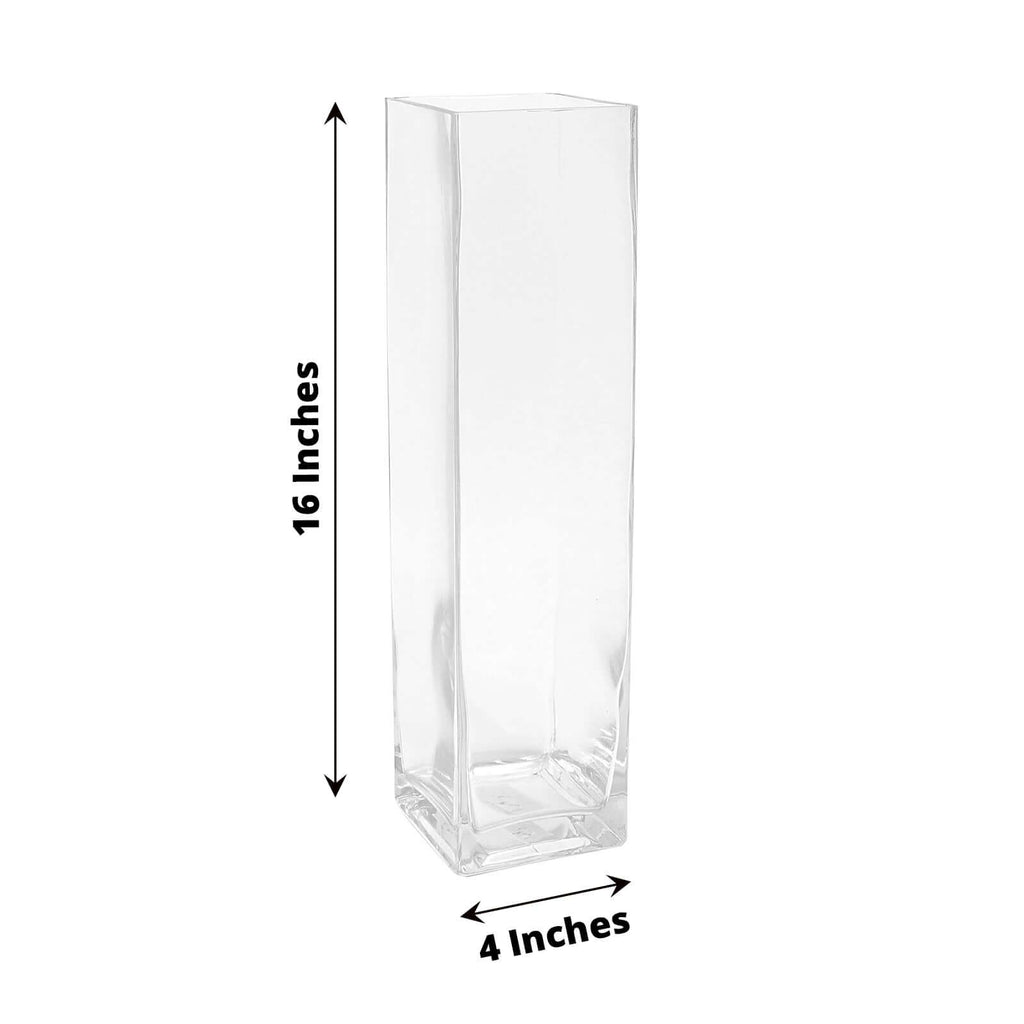 6 Pack 16" Heavy Duty Square Glass Cylinder Vases