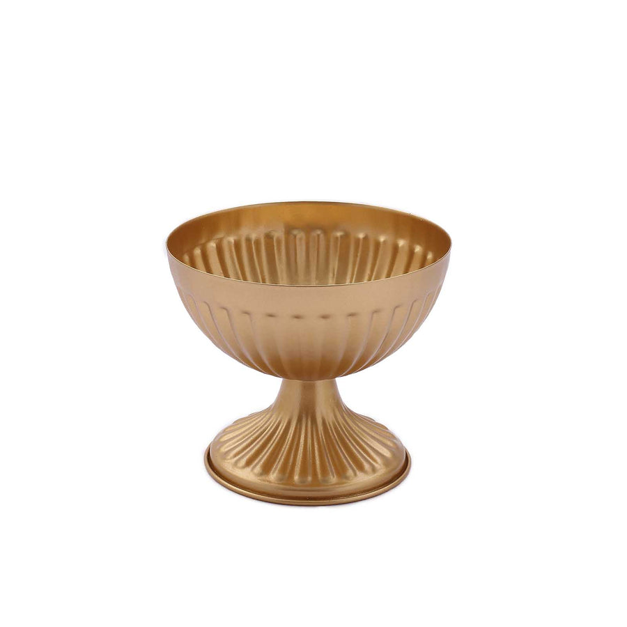 2 Pack | 4inch Gold Metal Ribbed Bowl Style Table Pedestal Vase, Antique Mini Compote Vase#whtbkgd