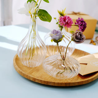 A Must-Have Set of Clear Glass Ribbed Design Mini Flower Bud Vases