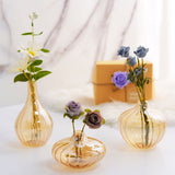 Set of 3 | Gold Glass Ribbed Design Mini Flower Bud Vases, Table Centerpiece Set - Assorted Sizes