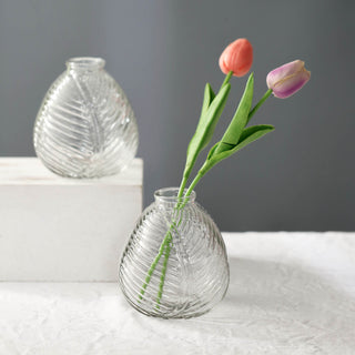 Elegant and Versatile: 4 Pack | 5" Clear Embossed Glass Bud Vases