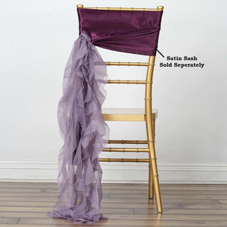 Elevate Your Event Decor with the Violet Amethyst Chiffon Curly Chair Sash Elevate Your Event Decor with the Violet Amethyst Chiffon Curly Chair Sash