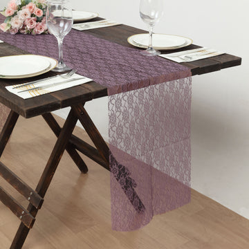 12"x108" Violet Amethyst Floral Lace Table Runner