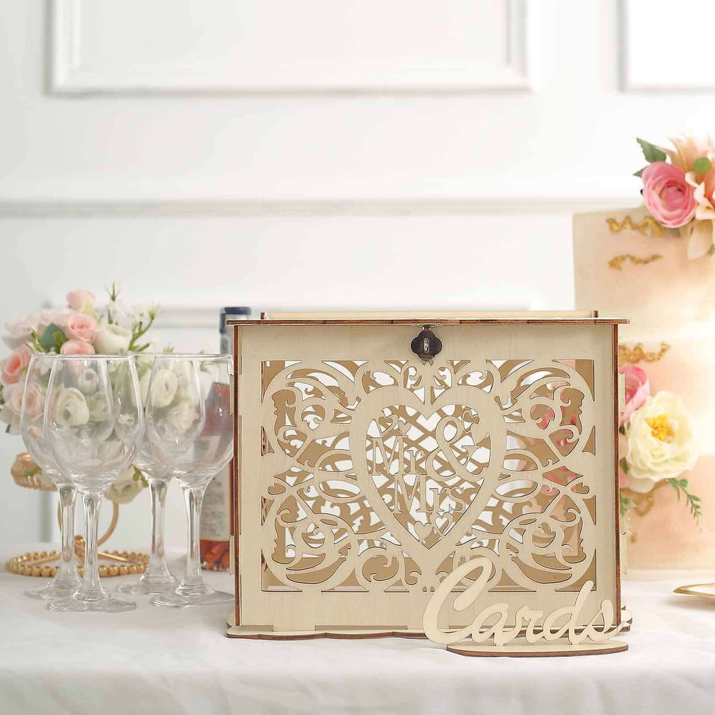 Wood Wedding Card Box with Lock and Key, Large Rustic Card Box for Wedding  with