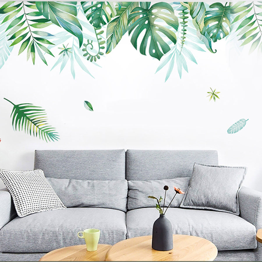 Green Tropical Assorted Hanging Leaves Wall Decals, Plant Peel Removable Stickers