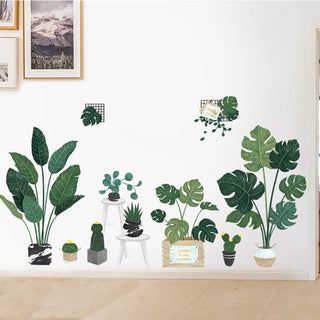 Transform Your Space with Green Tropical Potted Plants Wall Decals