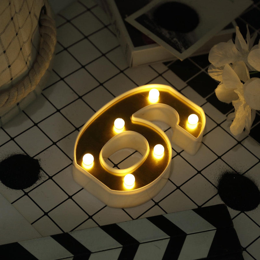 6" Gold 3D Marquee Numbers | Warm White 6 LED Light Up Numbers | 6