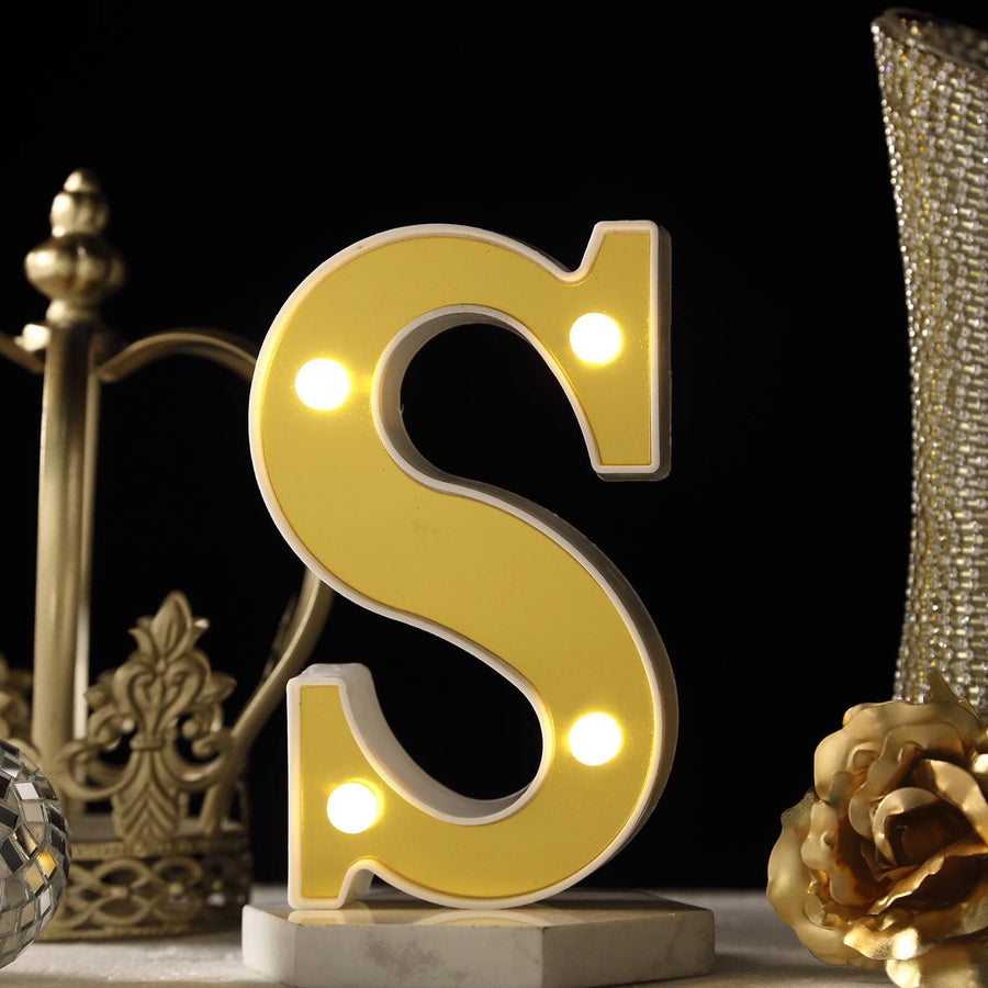 6 Gold 3D Marquee Letters | Warm White 4 LED Light Up Letters | S#whtbkgd