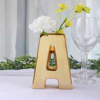 Add a Touch of Glamour with the Shiny Gold Plated Ceramic Letter "A" Sculpture Bud Vase