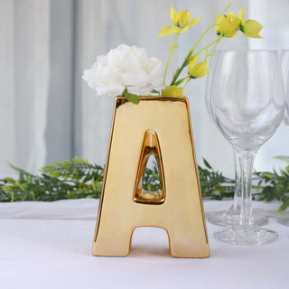 Add a Touch of Glamour with the Shiny Gold Plated Ceramic Letter "A" Sculpture Bud Vase Add a Touch of Glamour with the Shiny Gold Plated Ceramic Letter "A" Sculpture Bud Vase