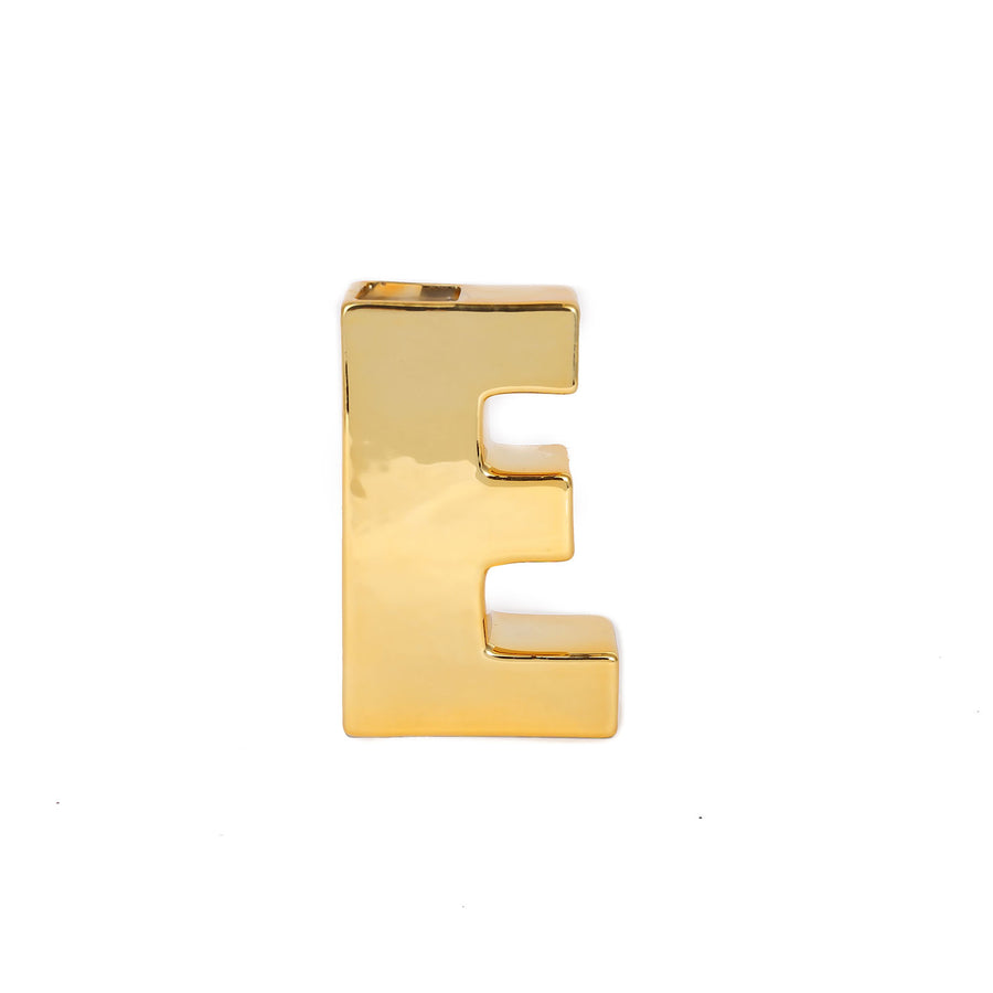 6inch Shiny Gold Plated Ceramic Letter "E" Sculpture Bud Vase, Flower Planter Pot Table #whtbkgd