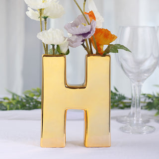 Add a Touch of Luxury with the Shiny Gold Plated Ceramic Letter "H" Bud Vase