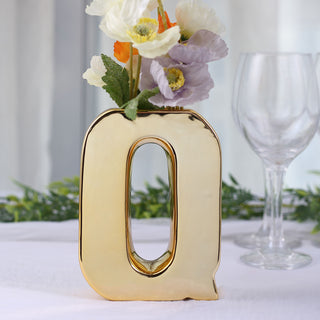 Add Elegance to Your Decor with the Shiny Gold Plated Ceramic Letter Q Vase