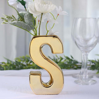 Add Elegance to Your Décor with the Shiny Gold Plated Ceramic Letter 'S' Sculpture Bud Vase Add Elegance to Your Décor with the Shiny Gold Plated Ceramic Letter 'S' Sculpture Bud Vase