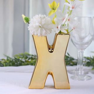 Add a Touch of Glamour to Your Décor with the Shiny Gold Plated Ceramic Letter X Bud Vase Add a Touch of Glamour to Your Décor with the Shiny Gold Plated Ceramic Letter X Bud Vase